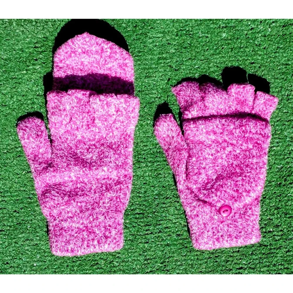 Steve Madden Cranberry Ribbed-Knit Finger Mitten Gloves Women's One-Size EUC